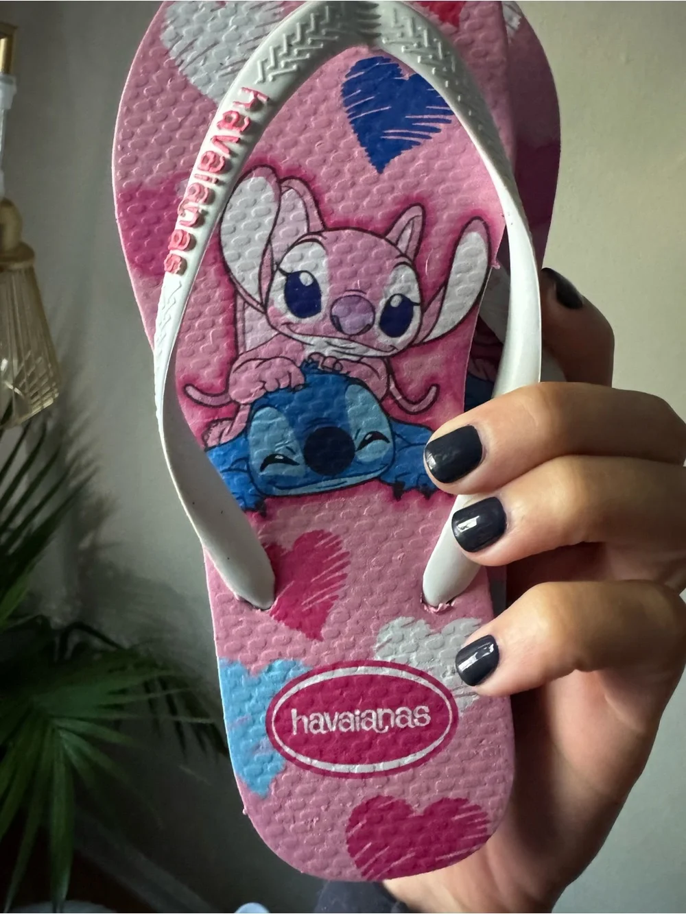 Havaianas Kids Pink Lilo & Stitch Heart Print Flip Flops